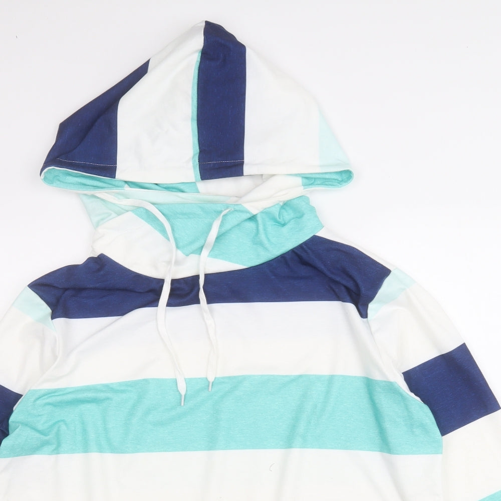 Preworn Womens Multicoloured Striped Polyester Pullover Hoodie Size L