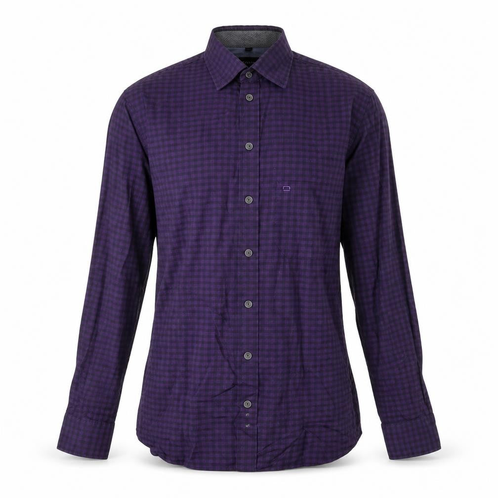 Olymp Mens Purple Plaid Cotton  Button-Up Size M Collared