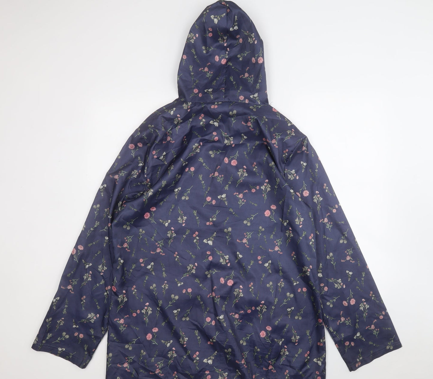 ANNE DE LANCAY Womens Blue Floral  Rain Coat Coat Size M