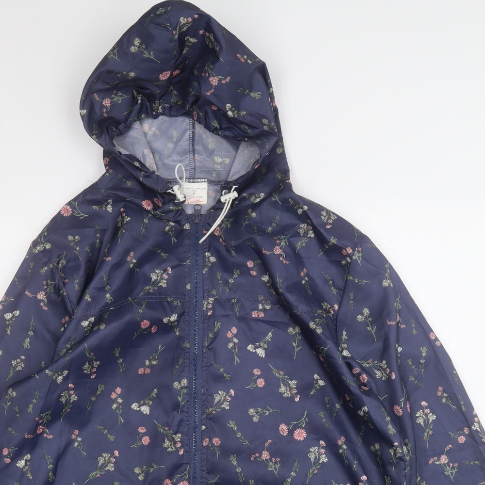 ANNE DE LANCAY Womens Blue Floral  Rain Coat Coat Size M
