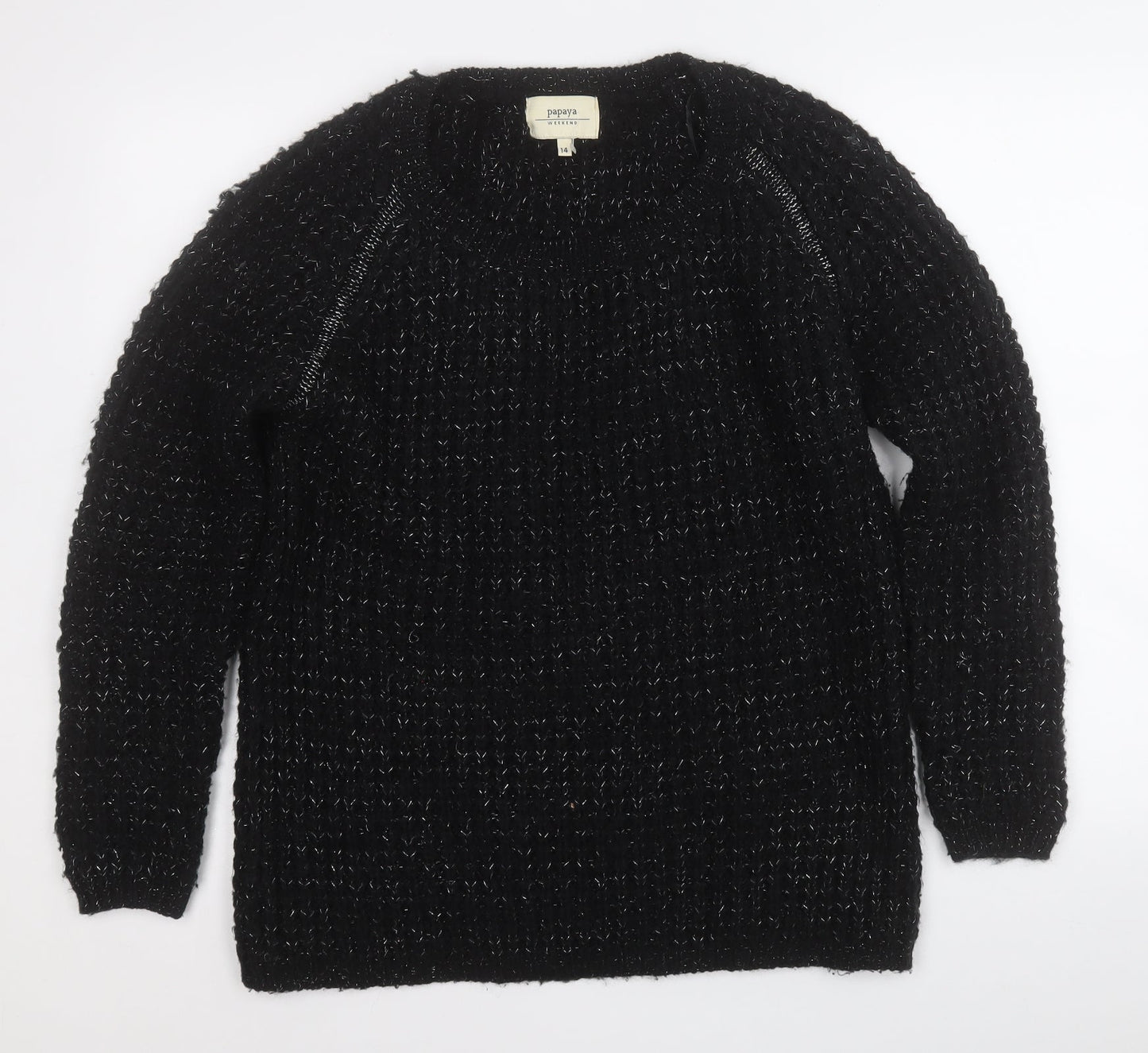 Papaya Womens Black Round Neck  Acrylic Pullover Jumper Size 14