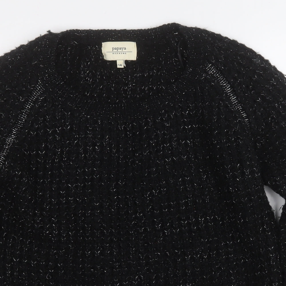 Papaya Womens Black Round Neck  Acrylic Pullover Jumper Size 14
