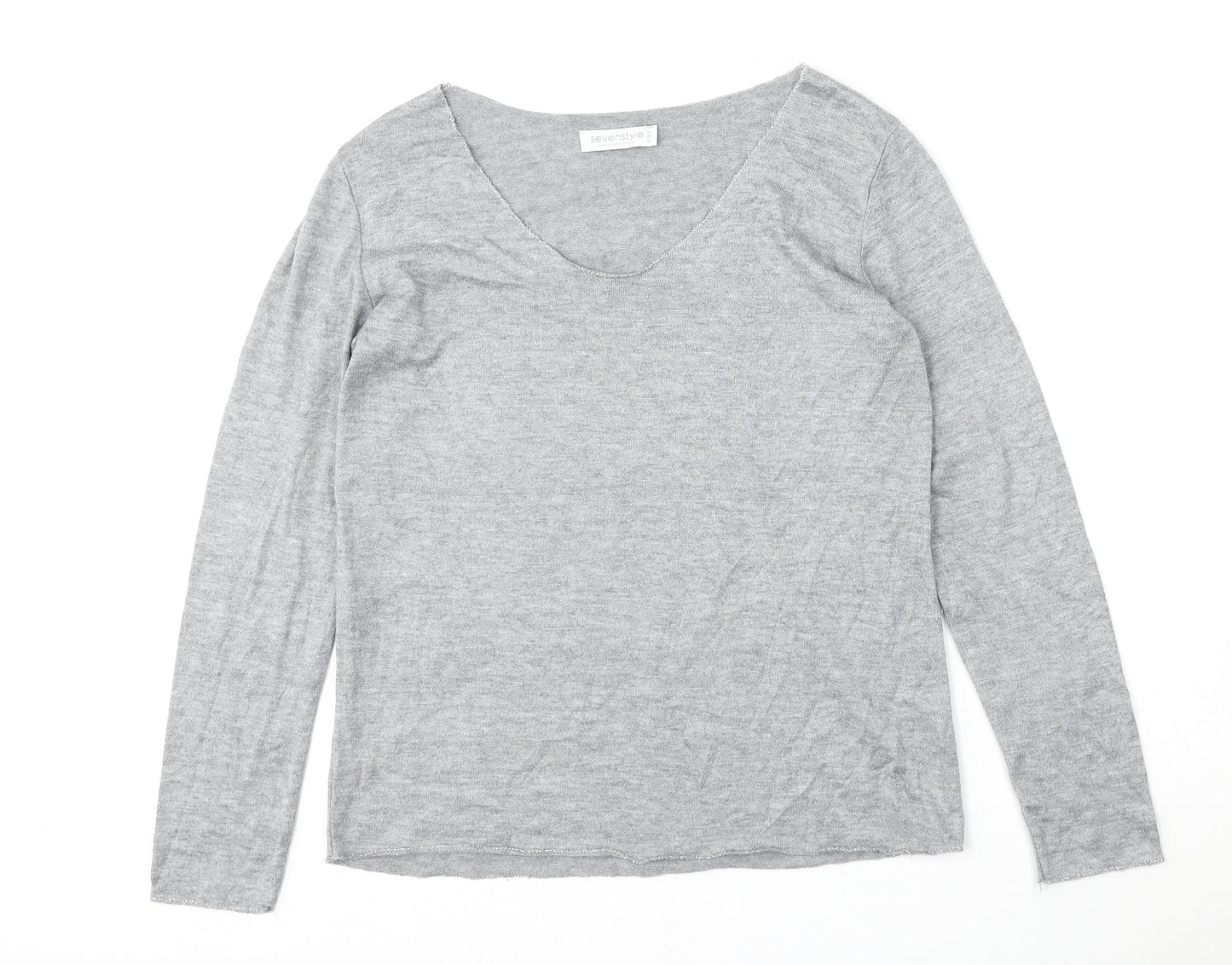 Sevenstyle Womens Grey V-Neck  Polyester Pullover Jumper Size M