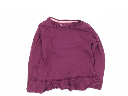 Tu Girls Purple  Cotton Basic Casual Size 3-4 Years Round Neck