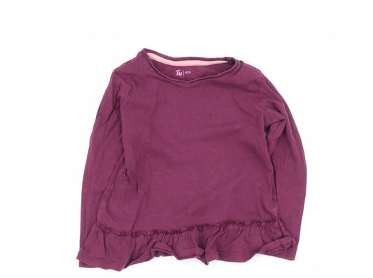 TU Girls Purple  Cotton Basic Casual Size 3-4 Years Round Neck