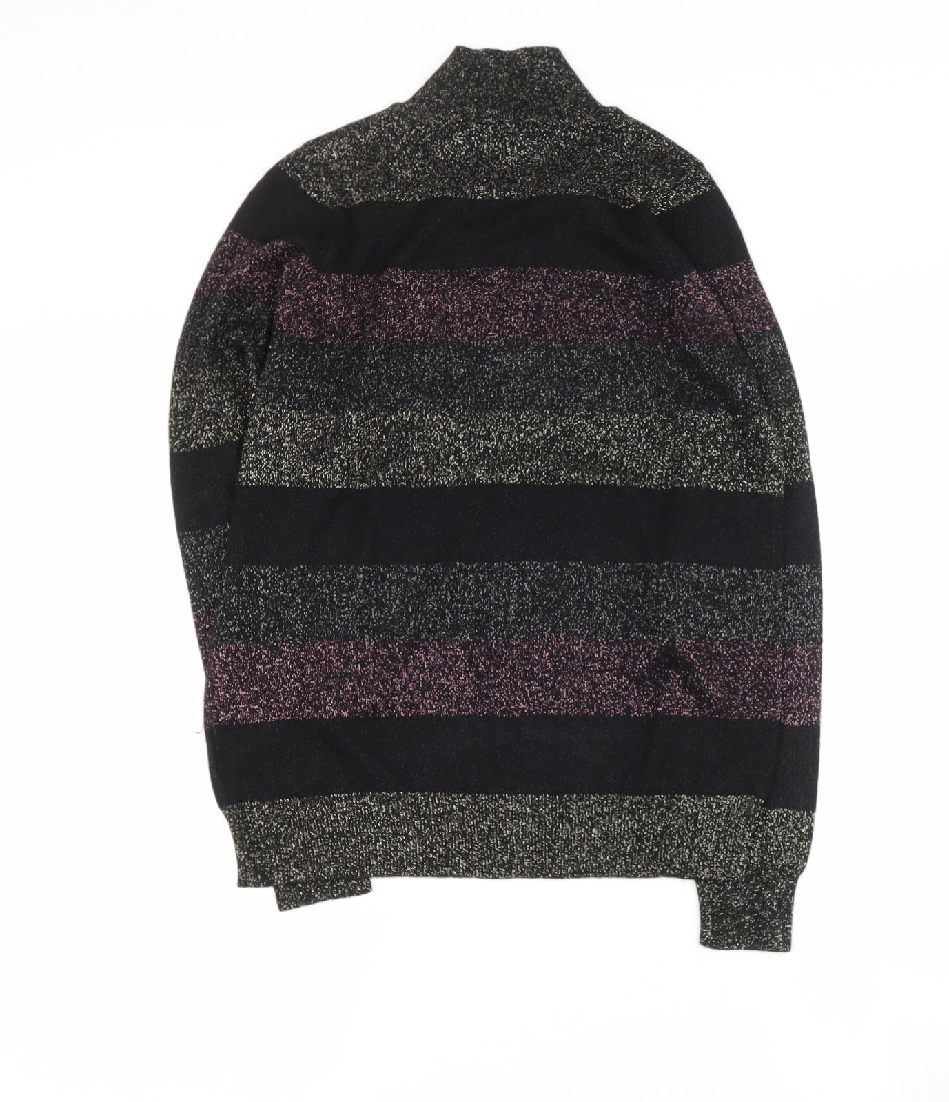 F&F Womens Black High Neck Striped Viscose Pullover Jumper Size 10