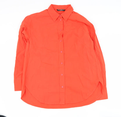 Preloved Dunnes Stores Womens Orange  Cotton Basic Button-Up Size S Collared - Front