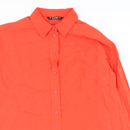 Preloved Dunnes Stores Womens Orange  Cotton Basic Button-Up Size S Collared - Detail
