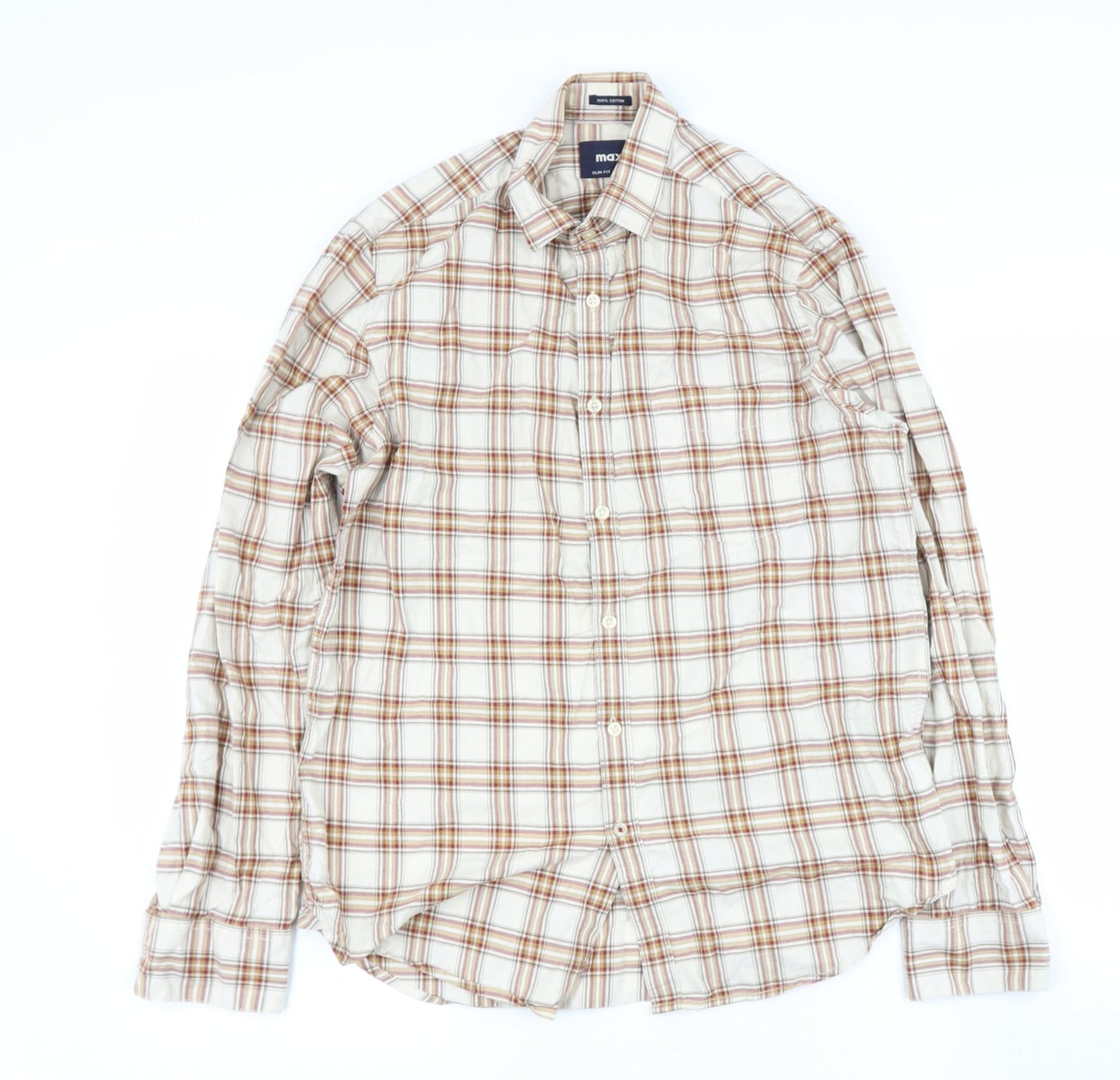 max Mens Brown Check Cotton  Button-Up Size M Collared