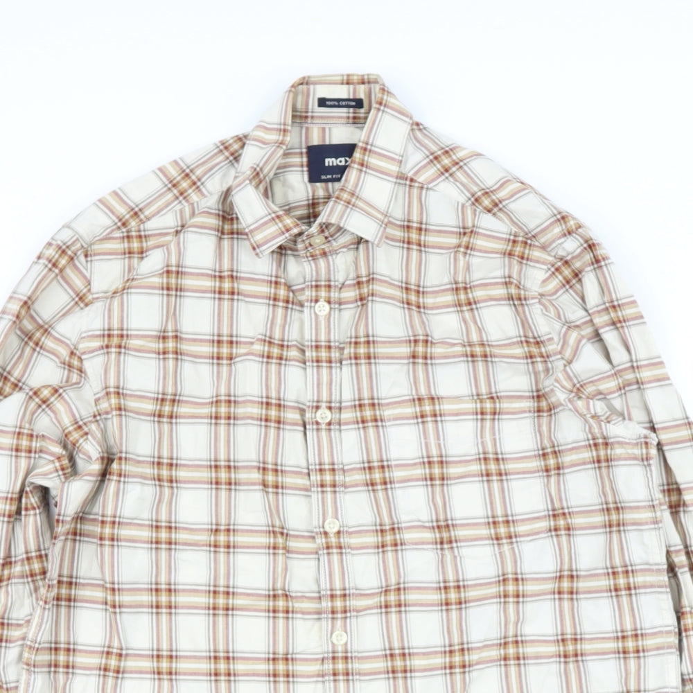max Mens Brown Check Cotton  Button-Up Size M Collared