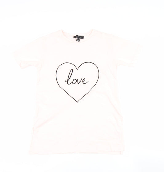 Primark Womens Pink  Cotton Basic T-Shirt Size 6 Round Neck - Love