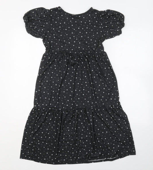 COLLECTIVE Womens Black Floral Polyester Mini  Size 10  Crew Neck