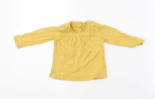 TU Girls Yellow Polka Dot Cotton Basic T-Shirt Size 3-6 Months Crew Neck