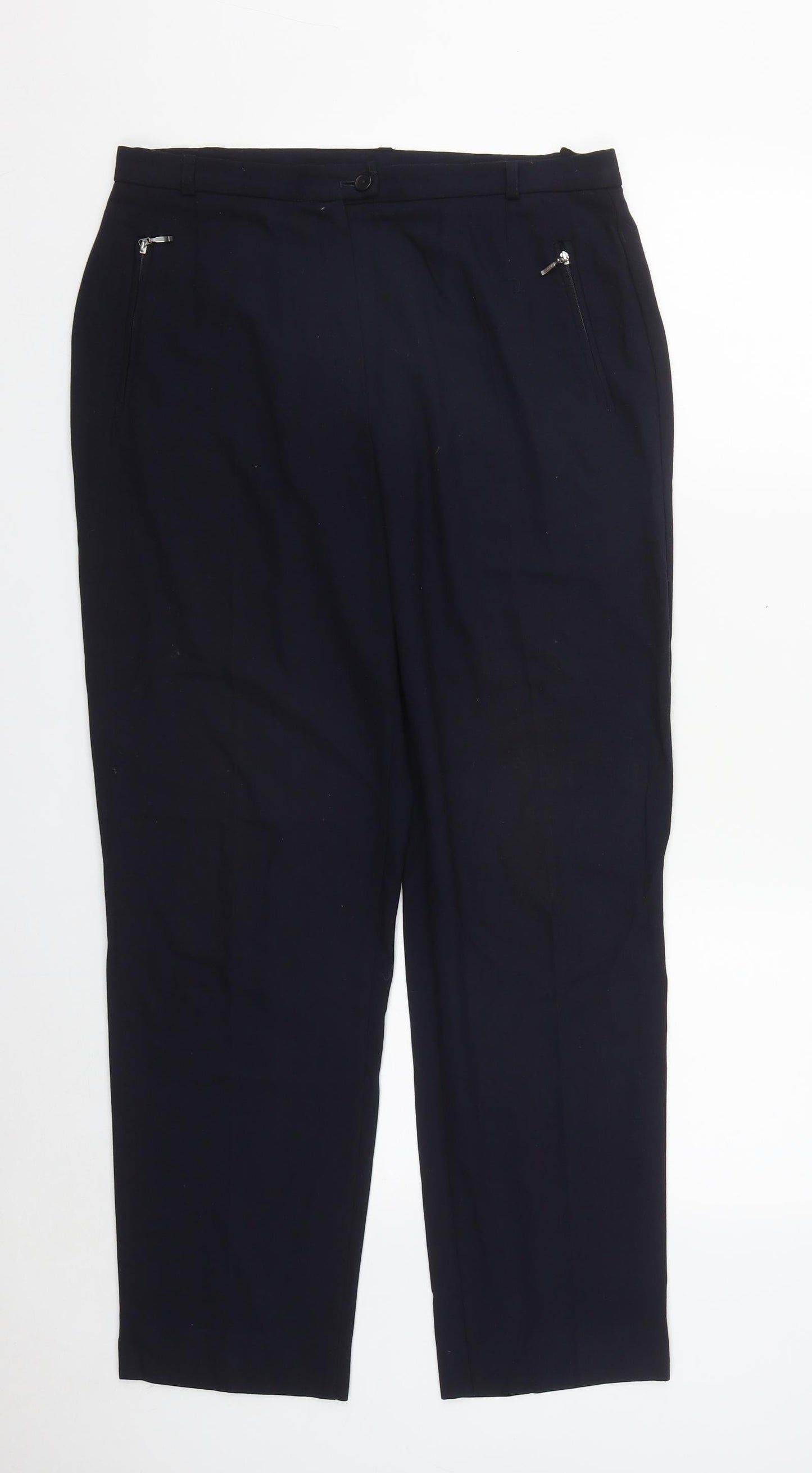 Marks and Spencer Womens Blue  Polyester Trousers  Size 14 L27 in Regular Zip