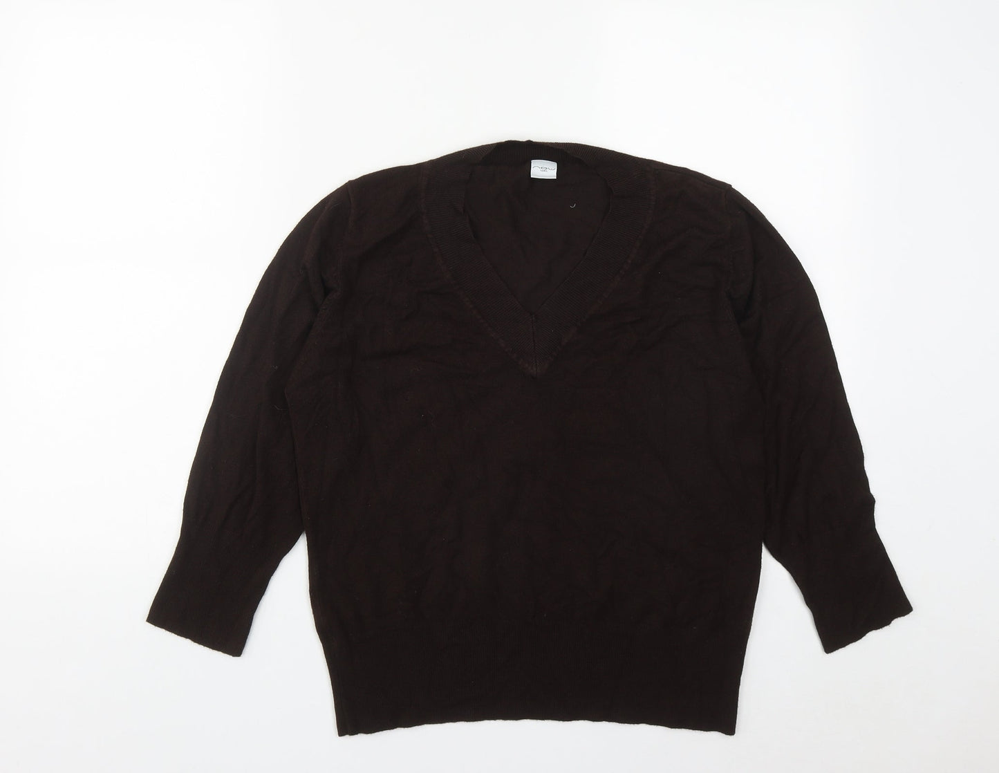 New Look Womens Brown V-Neck  Acrylic Pullover Jumper Size M