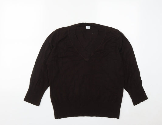 New Look Womens Brown V-Neck  Acrylic Pullover Jumper Size M