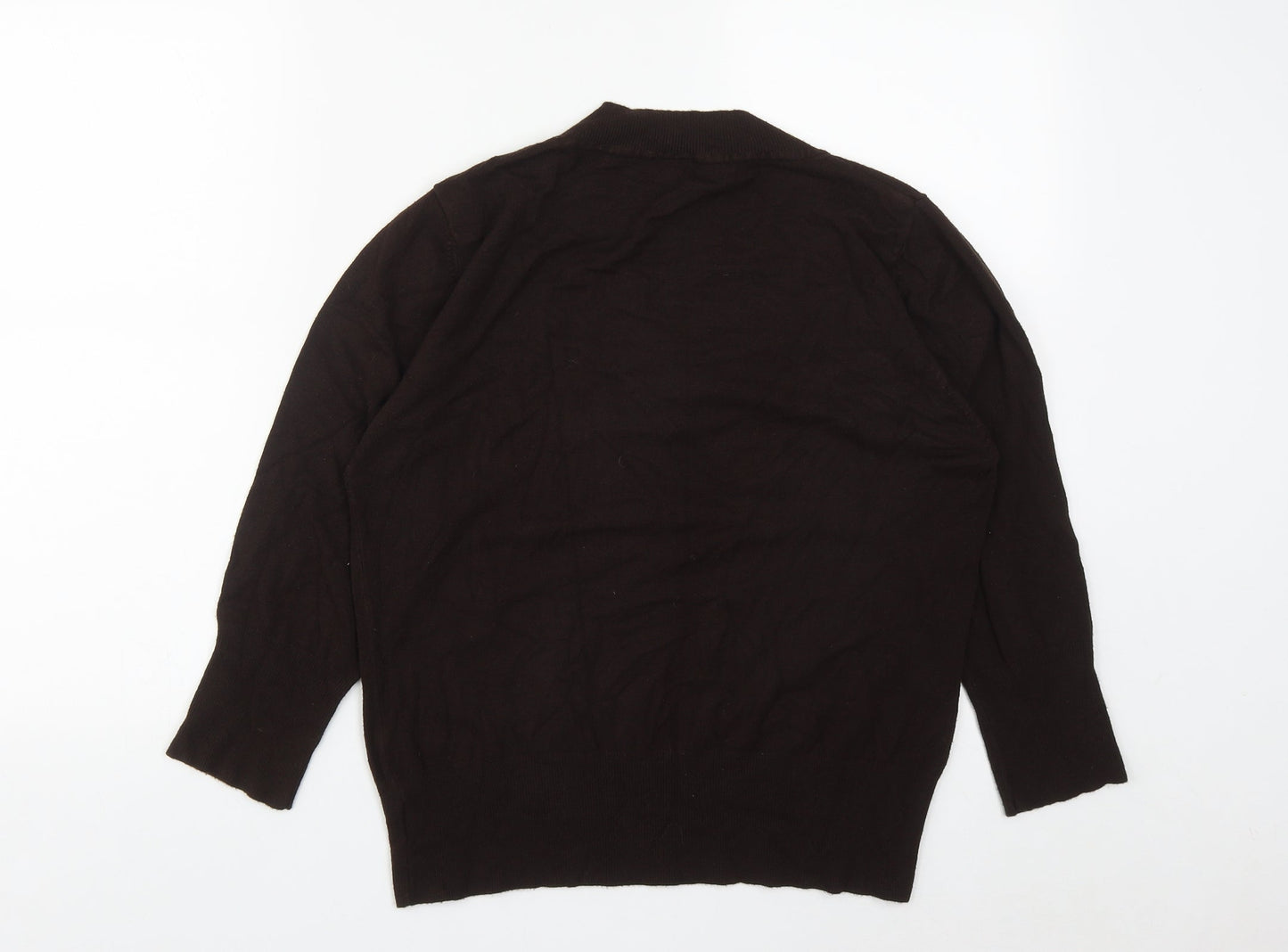 New Look Womens Brown V-Neck  Acrylic Pullover Jumper Size M