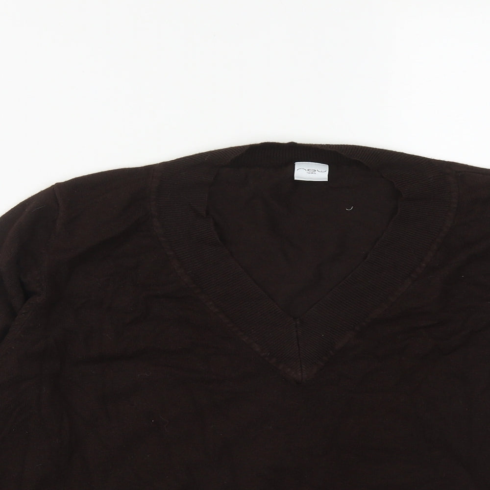 New Look Womens Brown V-Neck  Acrylic Pullover Jumper Size M