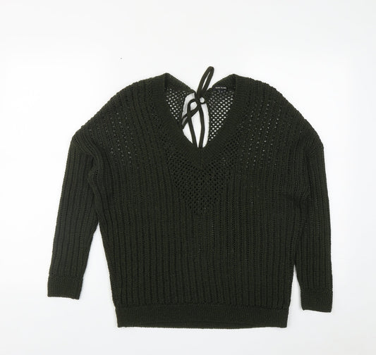 River Island Womens Green V-Neck  Acrylic Pullover Jumper Size 6