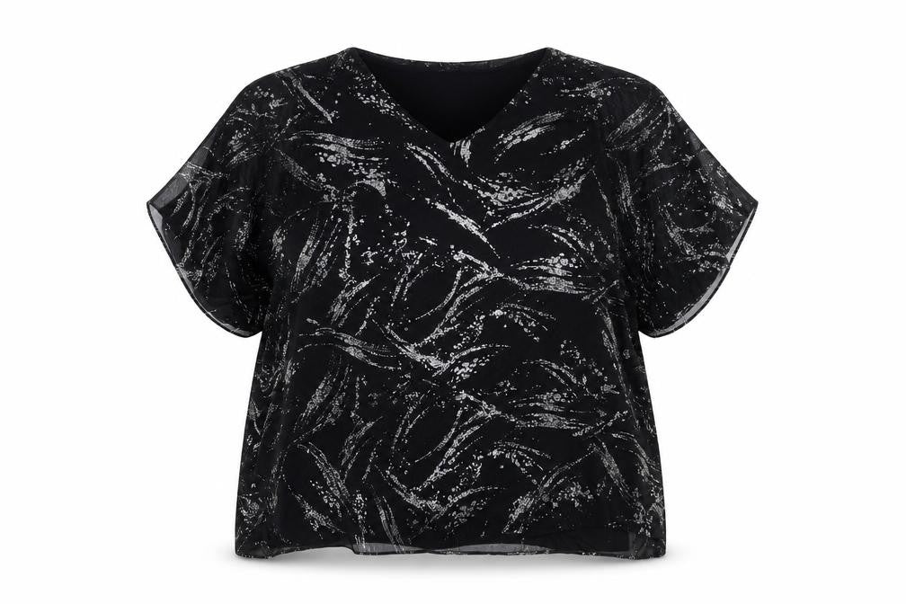 Gerard Womens Black Geometric Polyester Basic Blouse Size 20 V-Neck