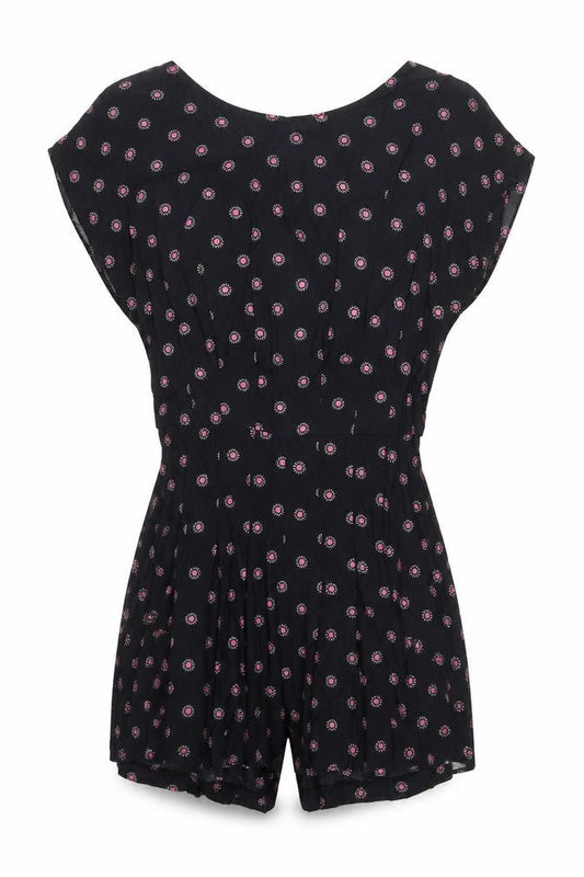 Topshop Womens Black Geometric Viscose Playsuit One-Piece Size 6  Zip