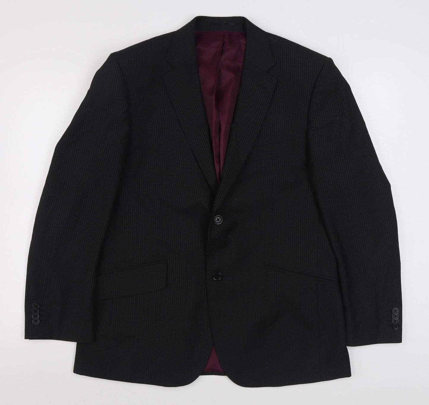 George Mens Black Striped Polyester Jacket Suit Jacket Size 40