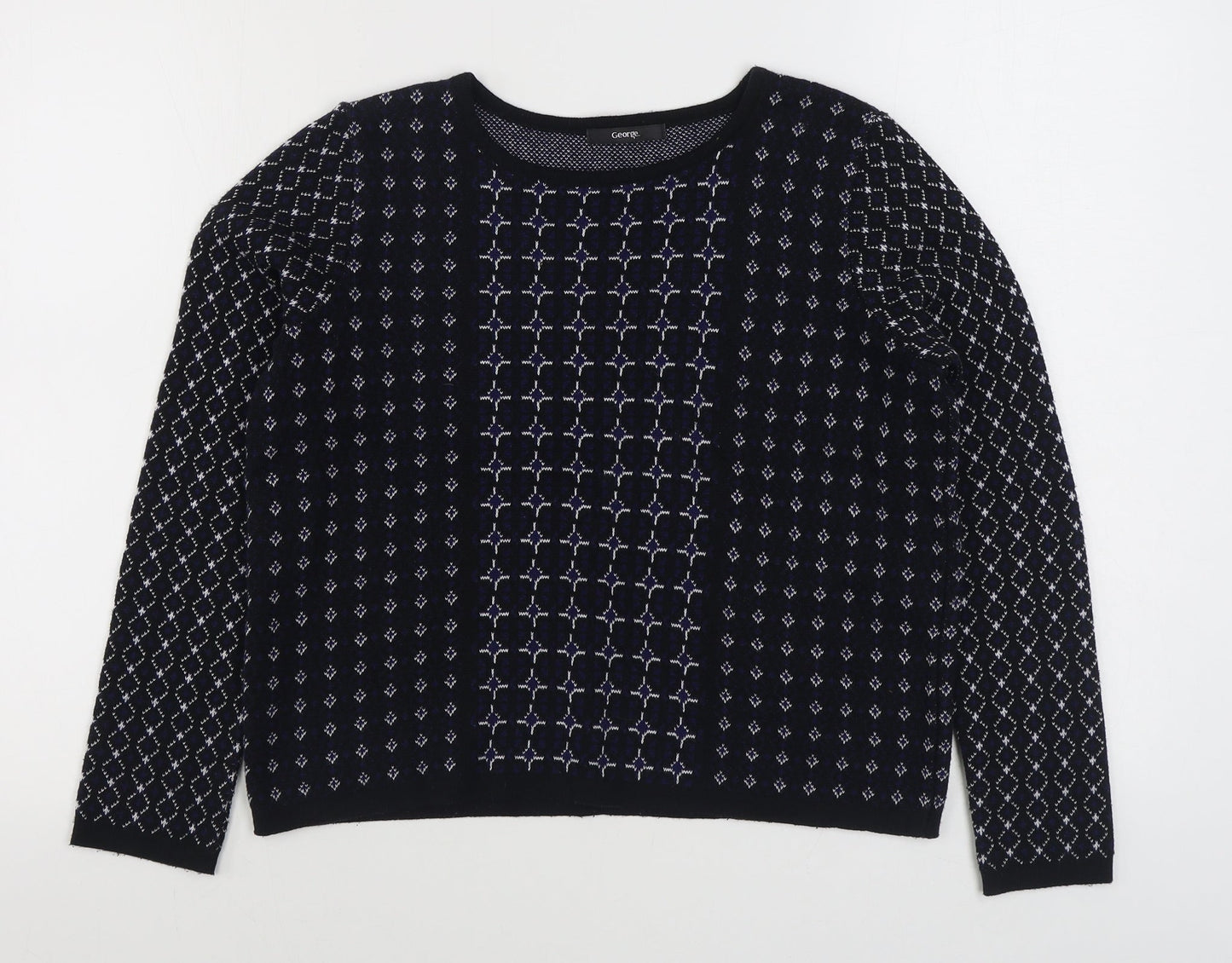 George Womens Black Boat Neck Geometric Acrylic Pullover Jumper Size 10