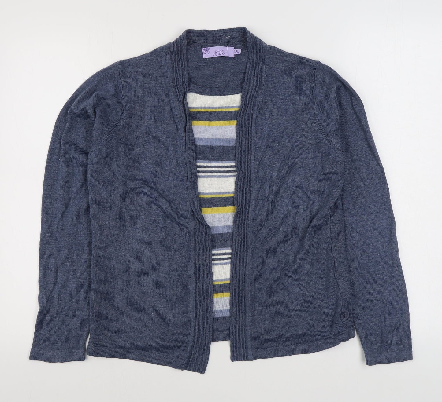EWM Womens Blue Scoop Neck Striped Acrylic Pullover Jumper Size S