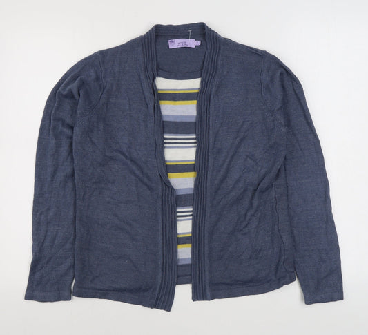 EWM Womens Blue Scoop Neck Striped Acrylic Pullover Jumper Size S