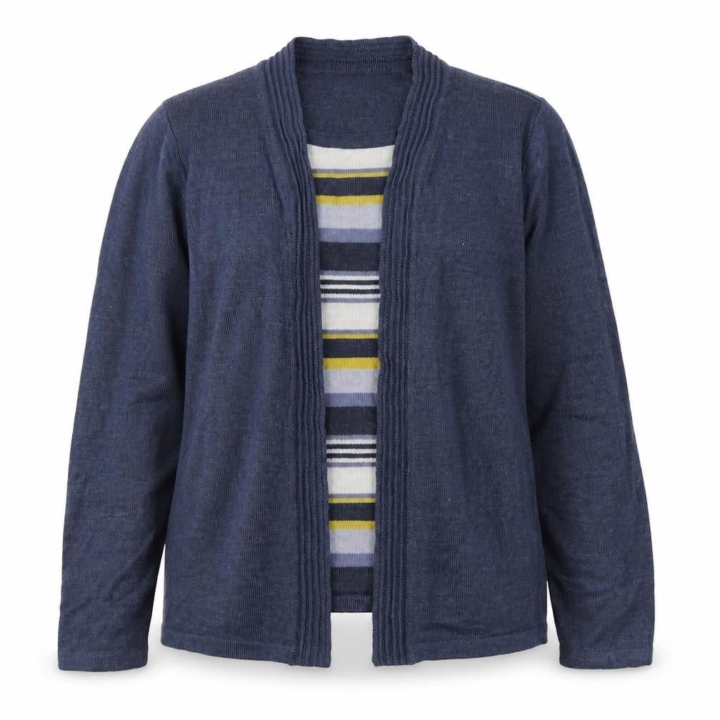 EWM Womens Blue Scoop Neck Striped Acrylic Pullover Jumper Size S