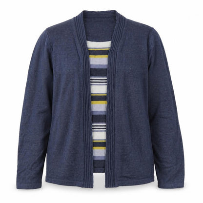 EWM Womens Blue Scoop Neck Striped Acrylic Pullover Jumper Size S