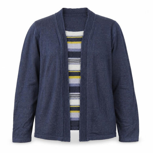 EWM Womens Blue Scoop Neck Striped Acrylic Pullover Jumper Size S