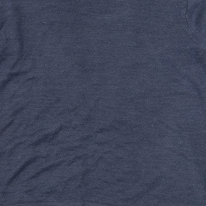 EWM Womens Blue Scoop Neck Striped Acrylic Pullover Jumper Size S