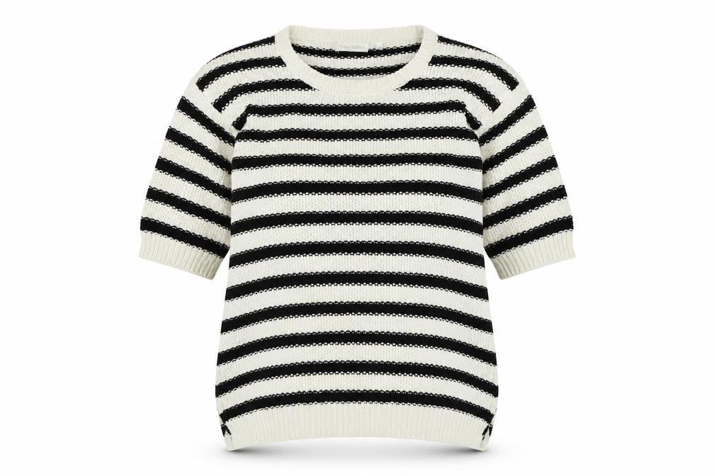 Dolce Stella Womens Black Round Neck Striped Acrylic Pullover Jumper Size M