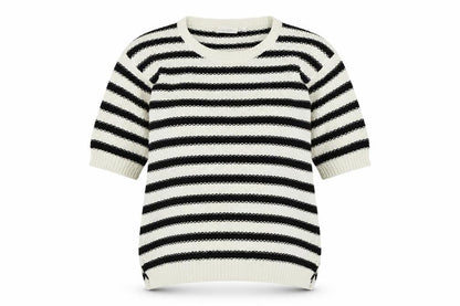 Dolce Stella Womens Black Round Neck Striped Acrylic Pullover Jumper Size M