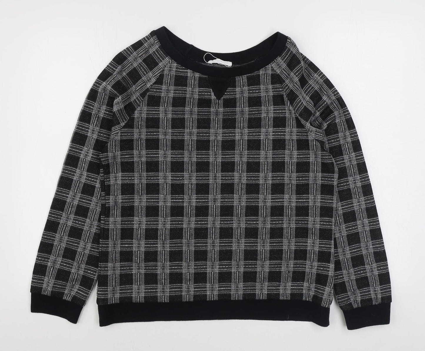 Promod Womens Black Plaid Polyester Pullover Sweatshirt Size L  Pullover