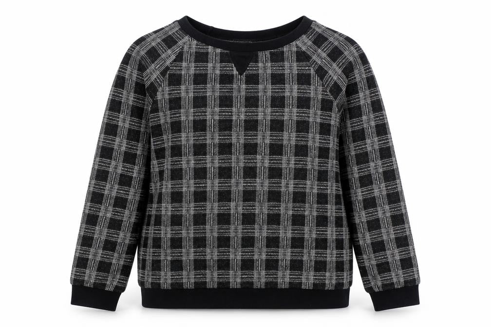 Promod Womens Black Plaid Polyester Pullover Sweatshirt Size L  Pullover