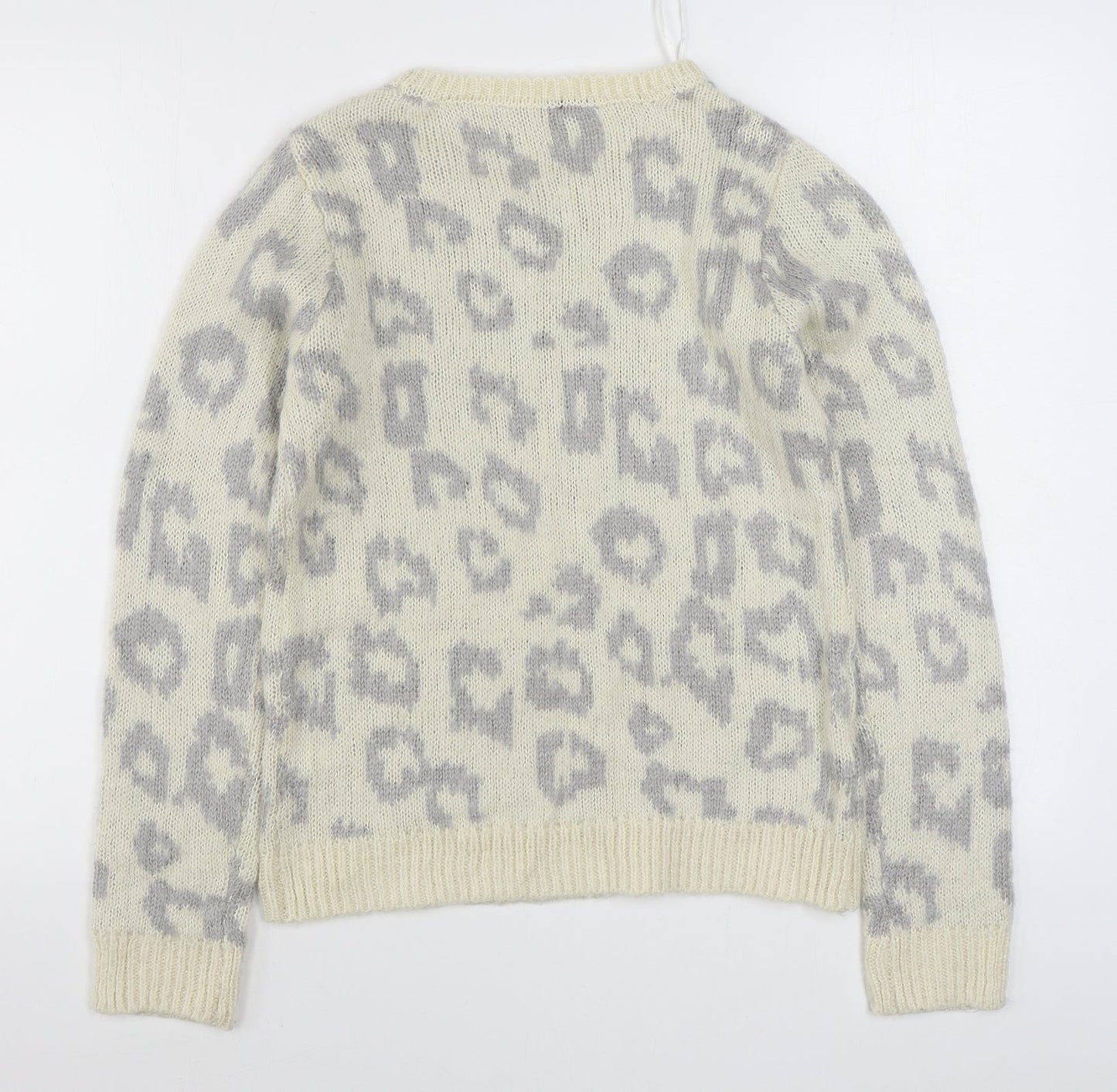 Dorothy Perkins Womens White Round Neck Animal Print Acrylic Pullover Jumper Size 8