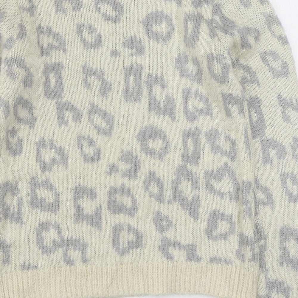Dorothy Perkins Womens White Round Neck Animal Print Acrylic Pullover Jumper Size 8