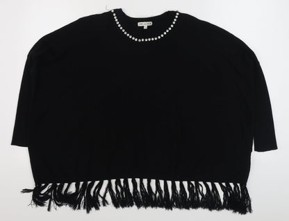 Preloved Millenium Womens Black Boat Neck  Viscose Pullover Jumper Size M - Front