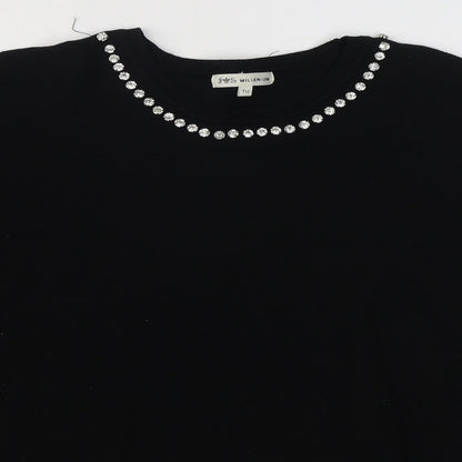 Preloved Millenium Womens Black Boat Neck  Viscose Pullover Jumper Size M - Detail