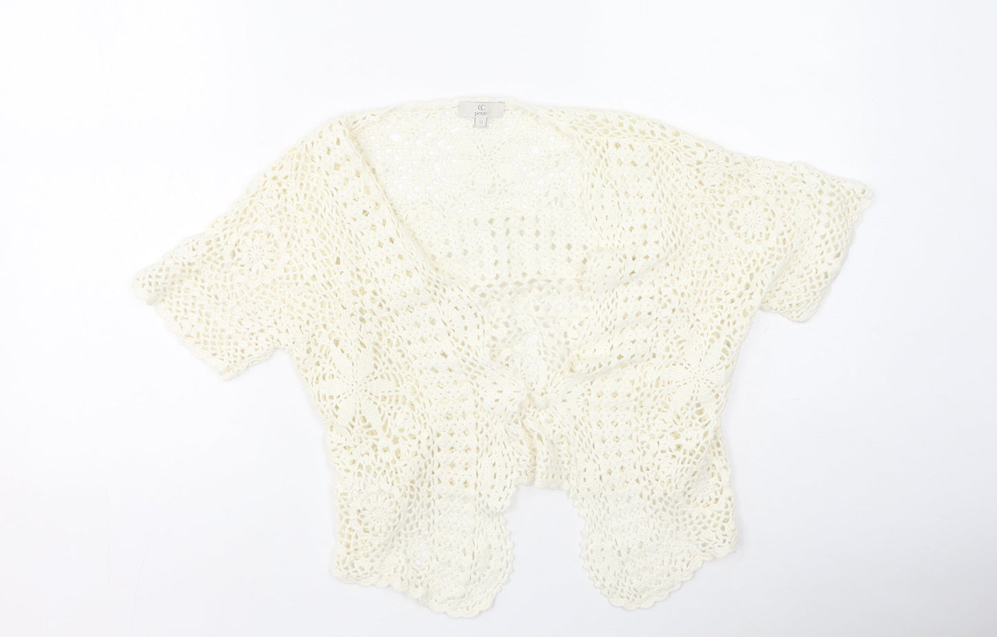 Cc Womens Beige Round Neck  Cotton Cardigan Jumper Size M