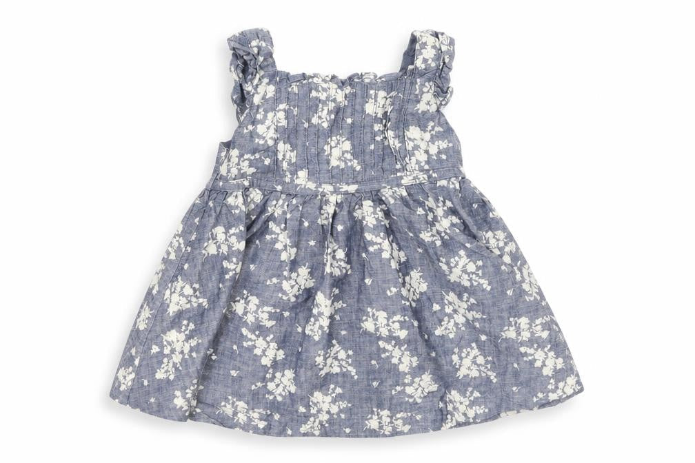 Dunnes Stores Girls Blue Floral Cotton Fit & Flare  Size 3-6 Months  Off the Shoulder