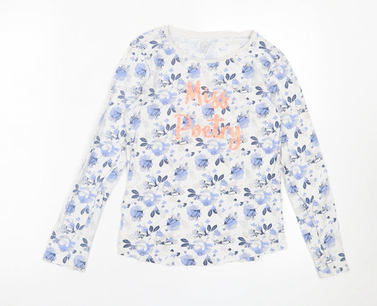 SMYK Girls Blue Floral Cotton Basic Casual Size 13 Years Crew Neck Pullover