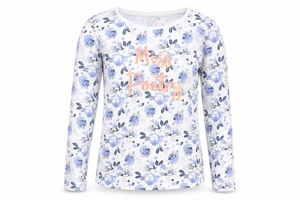SMYK Girls Blue Floral Cotton Basic Casual Size 13 Years Crew Neck Pullover
