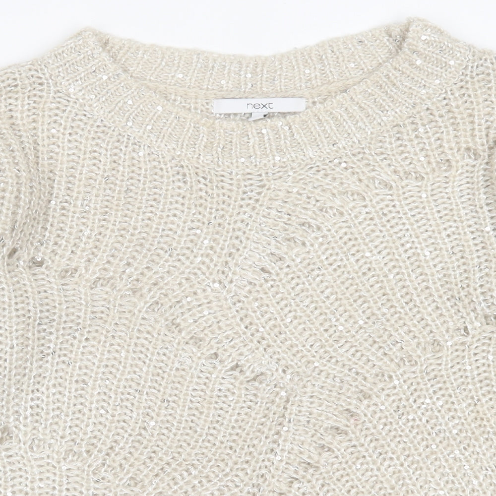 NEXT Womens Beige Crew Neck  Acrylic Pullover Jumper Size S