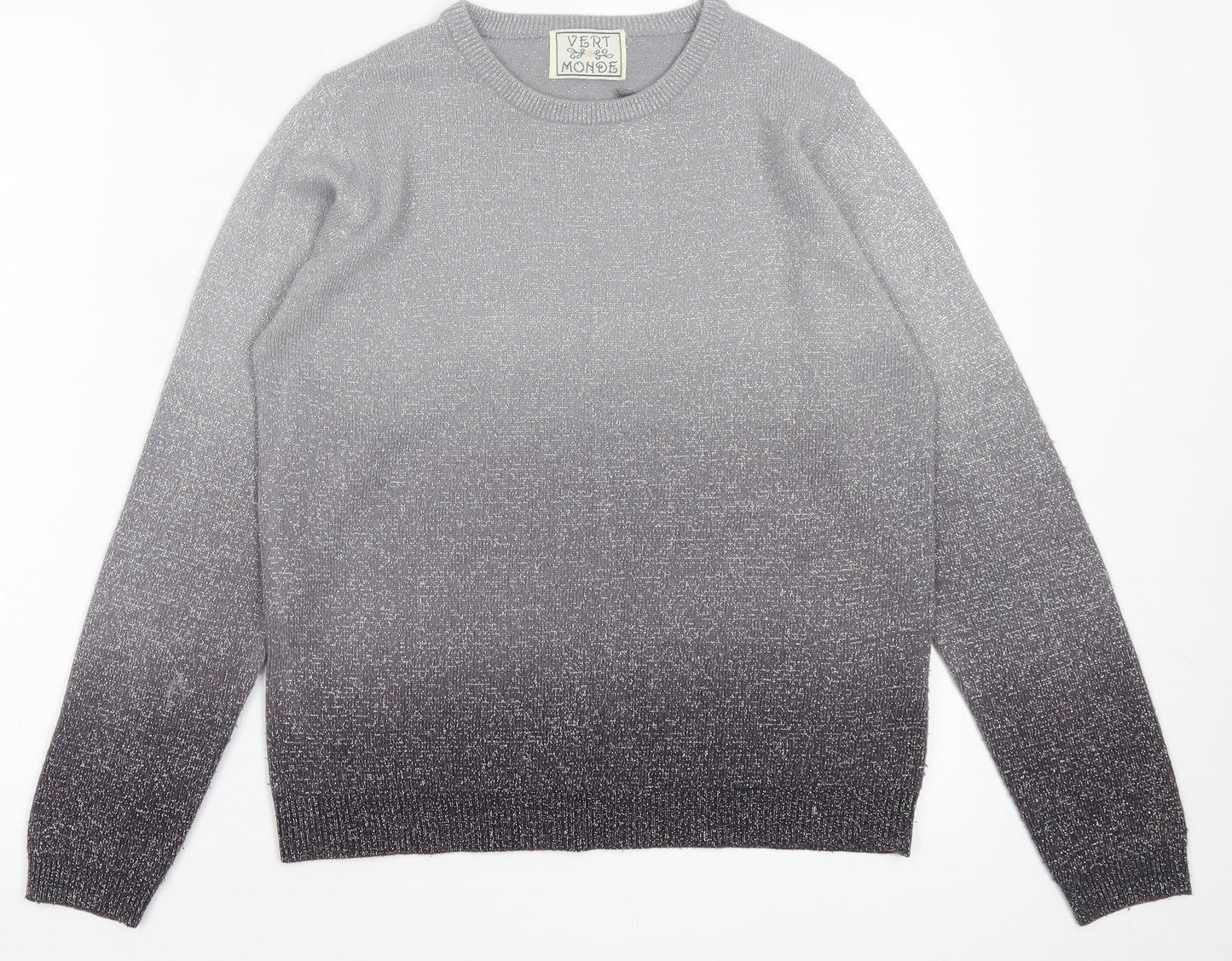Vert Monde Womens Silver Crew Neck  Acrylic Pullover Jumper Size M