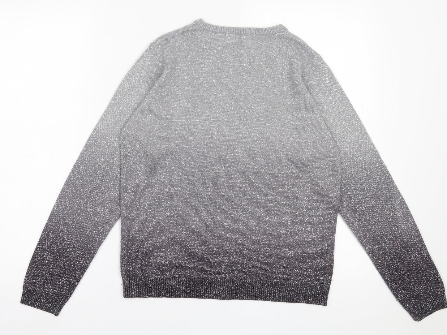 Vert Monde Womens Silver Crew Neck  Acrylic Pullover Jumper Size M