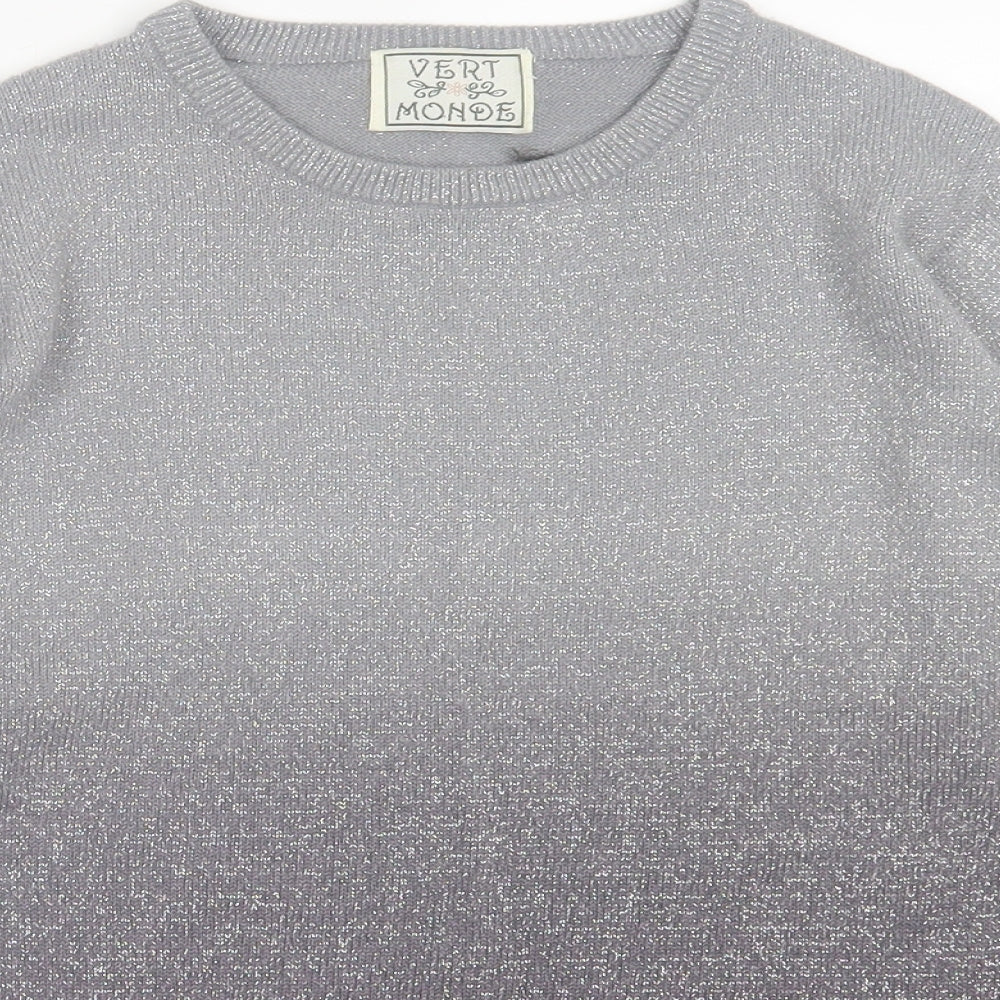 Vert Monde Womens Silver Crew Neck  Acrylic Pullover Jumper Size M