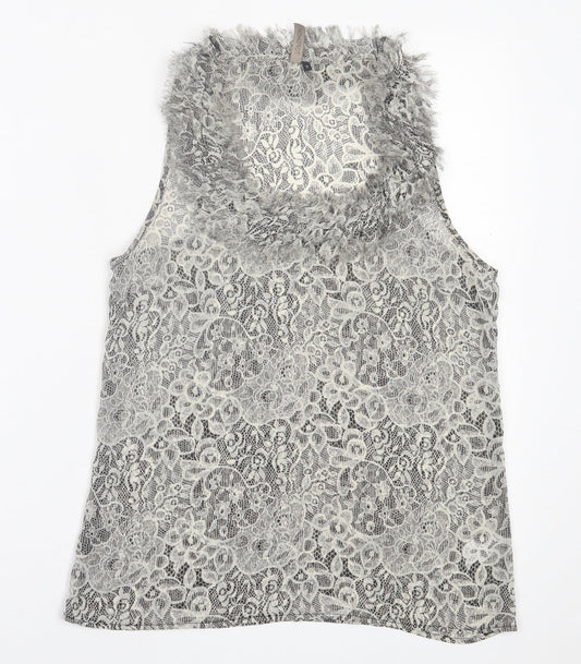 Topshop Womens Grey Floral Polyester Basic Tank Size 8 Scoop Neck